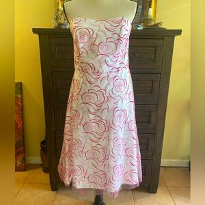 David's Bridal Women Size 10 Magenta Pink White Tea Length Dress.